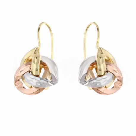 18K geltono, balto ir rožinio aukso poliruoti ir deimantiniai auskarai moterims