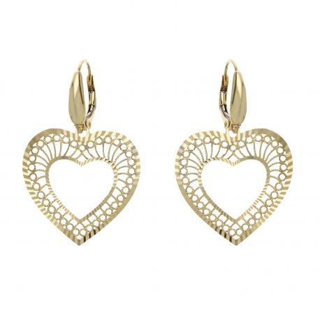 Boucles d'oreilles pendantes en or jaune 18 carats avec cœurs pour femme