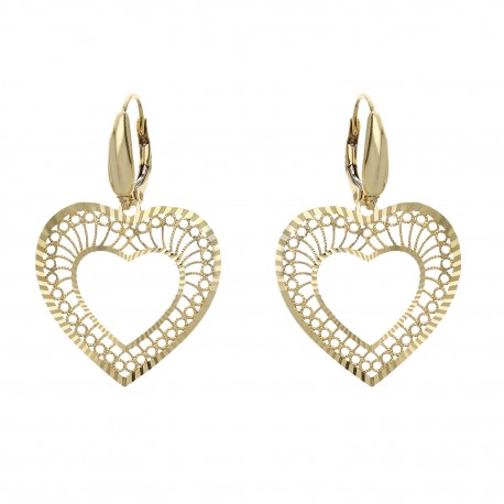 Yellow Gold 18k with Diamond cut Hearts Woman Earrings