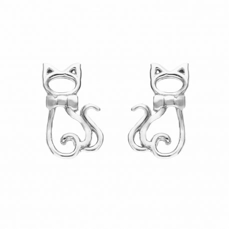 Brincos em ouro branco 18K com gato para criança