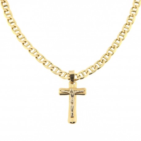 Men 18k Solid Gold Necklace with Cross