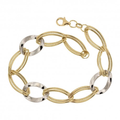Yellow and white gold 18 Kt 750/1000 shiny and hammered woman bracelet