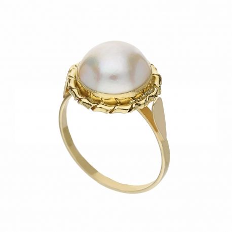 Anel Feminino em Ouro 18K com Meia Pérola