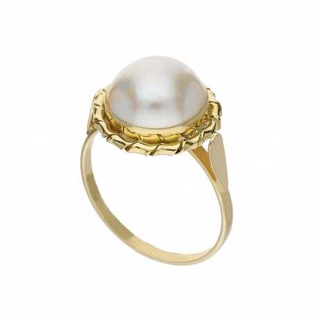 Women 18k Yellow Gold with Half Pearl Ring