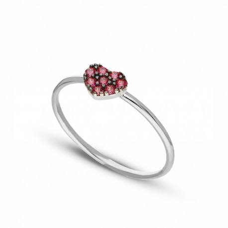 18 Kt White Gold with Red Heart Woman Ring