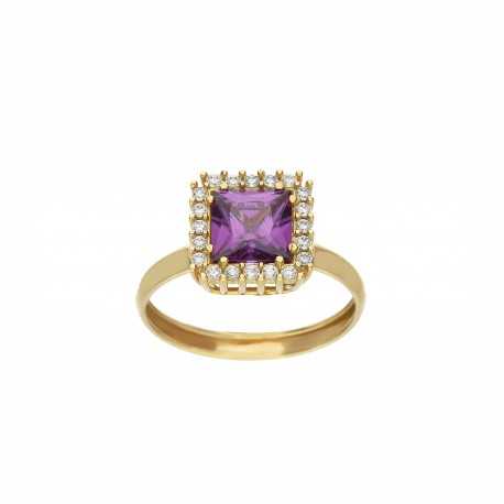Inel cu piatră violetă pentru femei din aur de 18K