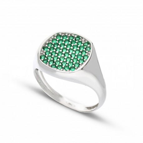 Pinky Ring i 18K hvidguld med grøn zirkon