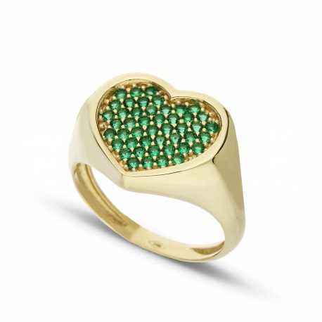 Pinky prsten z 18K žlutého zlata se zelenými zirkony