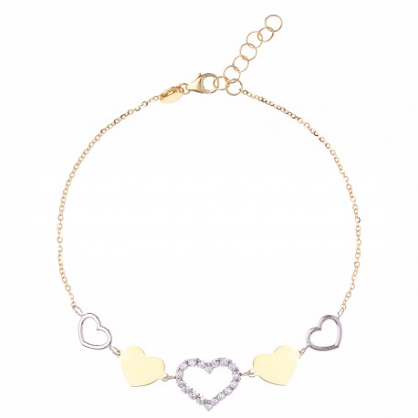 Bracelet avec cœurs en or blanc et jaune 18 carats