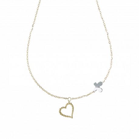Women 18k  White and Yellow Gold with Heart and Butterfly Necklace