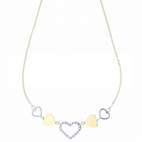 Collana Cuore con Zircone Bianco in Oro Giallo e Bianco 18 Carati