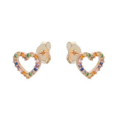 Hartvormige oorbellen met regenboogstenen in 18K roségoud