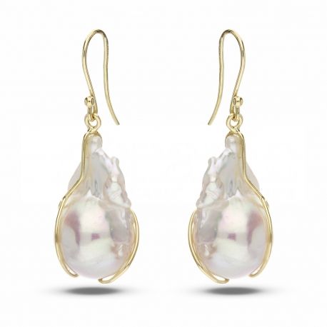 Boucles d'oreilles en perles baroques pour femmes en or jaune 18 carats