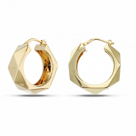Women 18k Yellow Gold Hexagonal Hoop Earrings