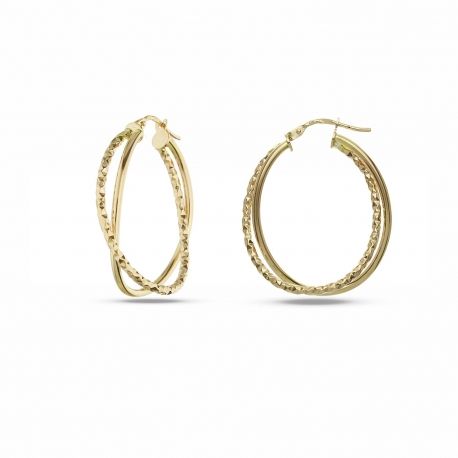 Boucles d'oreilles ovales torsadées pour femme en or jaune 18 carats