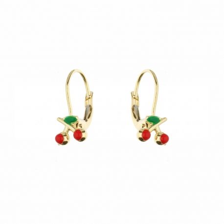 Pendientes Cereza con Esmalte en Oro Amarillo de 18 Quilates