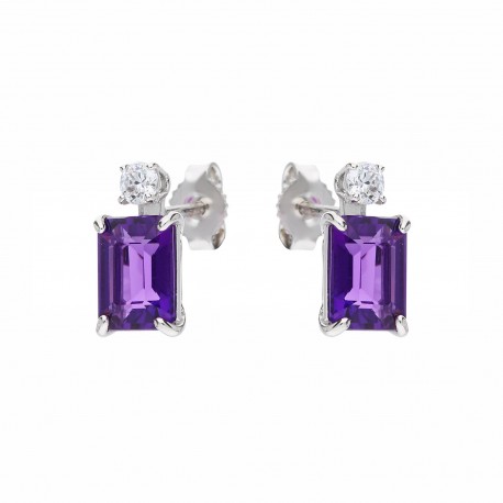 Woman 18k White Gold Rectangular with Amethyst and Zirconia Earrings