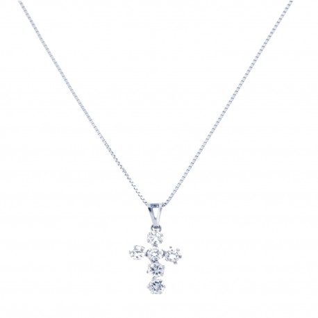 Women 18K White Gold Cross with Cubic Zirconia Necklace