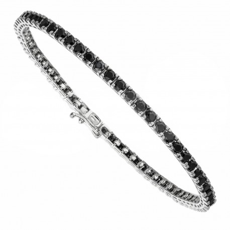 Bracelet tennis avec zircons noirs en or blanc massif 18 carats