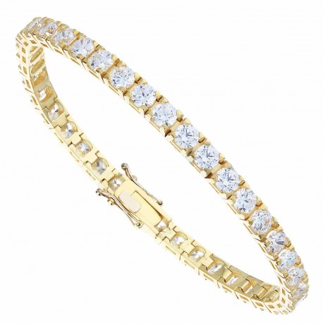 Bracelet tennis avec zircons blancs en or jaune massif 18 carats
