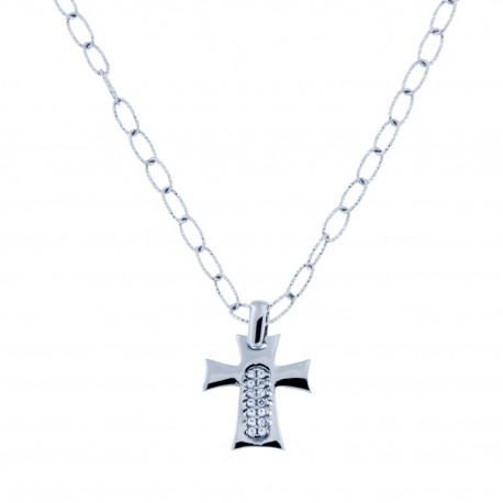 Women 18K White Gold Cross with Cubic Zirconia Necklace