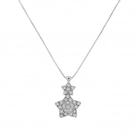 Hviezdicový náhrdelník s bielymi zirkónmi z 18K bieleho zlata