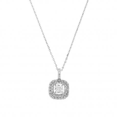 Women 18K White Gold Square Solitaire whit Cubic Zirconia Necklace