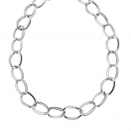 White gold 18k 750/1000 shiny and hammered link chain necklace