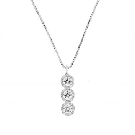 Collier trilogie avec diamants en or blanc 18 carats