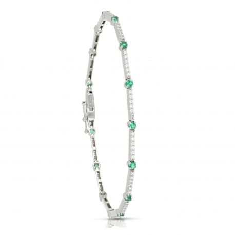 18kt witgouden tennisarmband met witte en groene zirkonen