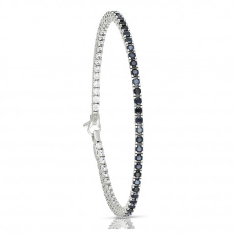 White gold 18k with white and black cubic zirconia tennis type bracelet