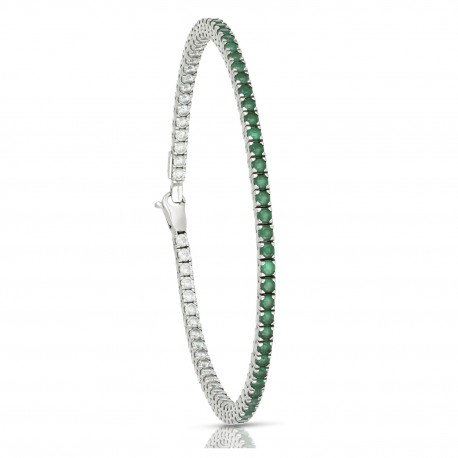 White gold 18k with white and green cubic zirconia tennis type bracelet