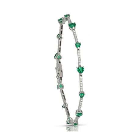 Bracciale in oro bianco 18 kt modello tennis con zirconi bianchi e verdi a cuore da donna