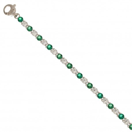 White gold 18k with white and green cubic zirconia tennis type bracelet