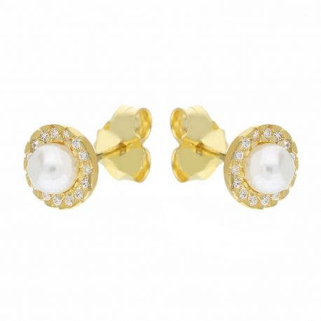 Brincos em ouro amarelo 18K com pérolas redondas