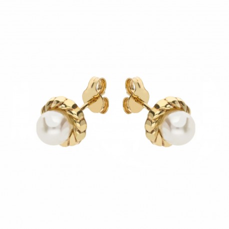 Boucles d'oreilles en or jaune 18 carats avec perles rondes