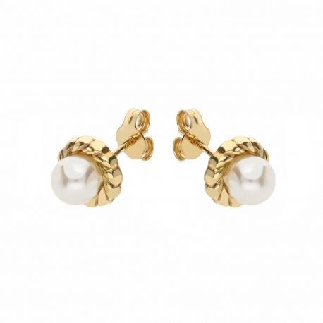 Boucles d'oreilles en or jaune 18 carats avec perles rondes