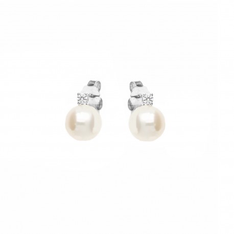 Boucles d'oreilles en or blanc 18 carats avec perle et zircon