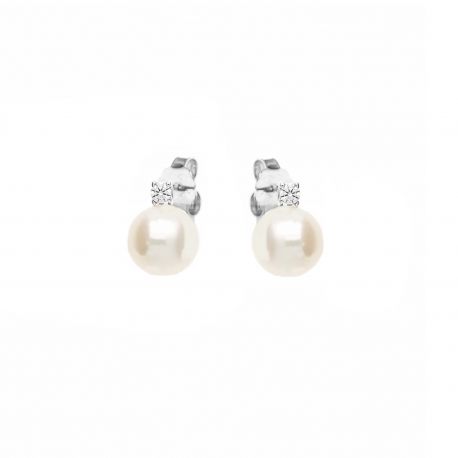 Boucles d'oreilles en or blanc 18 carats avec perle et zircon