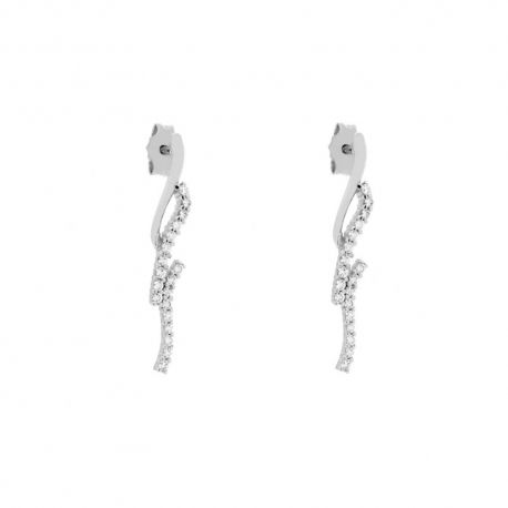 Brincos Longos com Zircões Brancos em Ouro Branco 18K