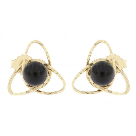 Pendientes Oro Amarillo 18K con Piedra Negra