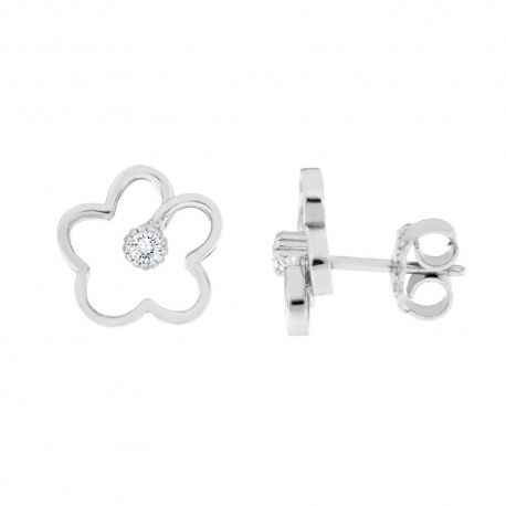 Pendientes Flor en Oro Blanco 18K