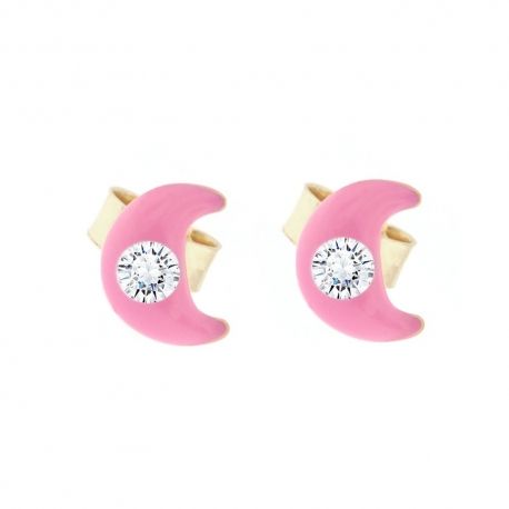 Orecchini Luna con Zircone Bianco in Oro Giallo 18 Carati