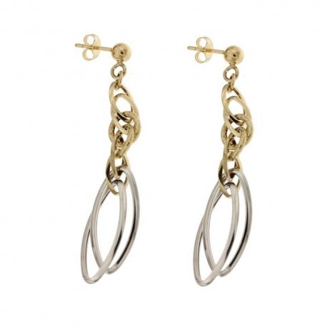 Boucles d'oreilles en or 18 Kt 750/1000 avec chaînes alternées à maillons ronds et ovales