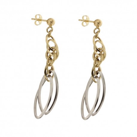 Gold 18k 750/1000 round and oval alternating chain earrings