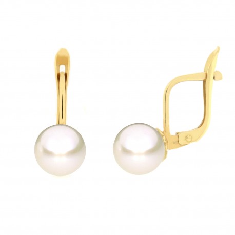18K geltono aukso auskarai su pakabukais natūraliais perlais