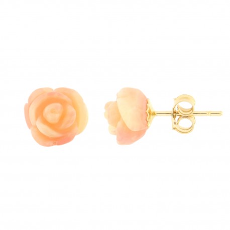 Women 18k Yellow Gold Rose Shaped Coral Earrings