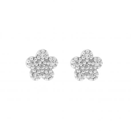 Boucles d'oreilles petites fleurs en or blanc 18 carats