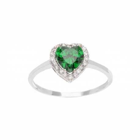 18 K fehérarany gyűrű zöld szívvel
