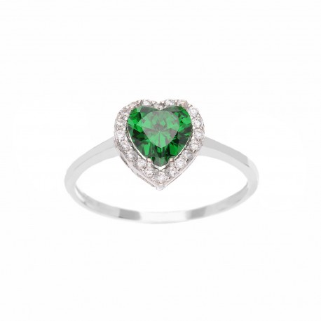 Prsten z 18K bílého zlata se zeleným srdcem